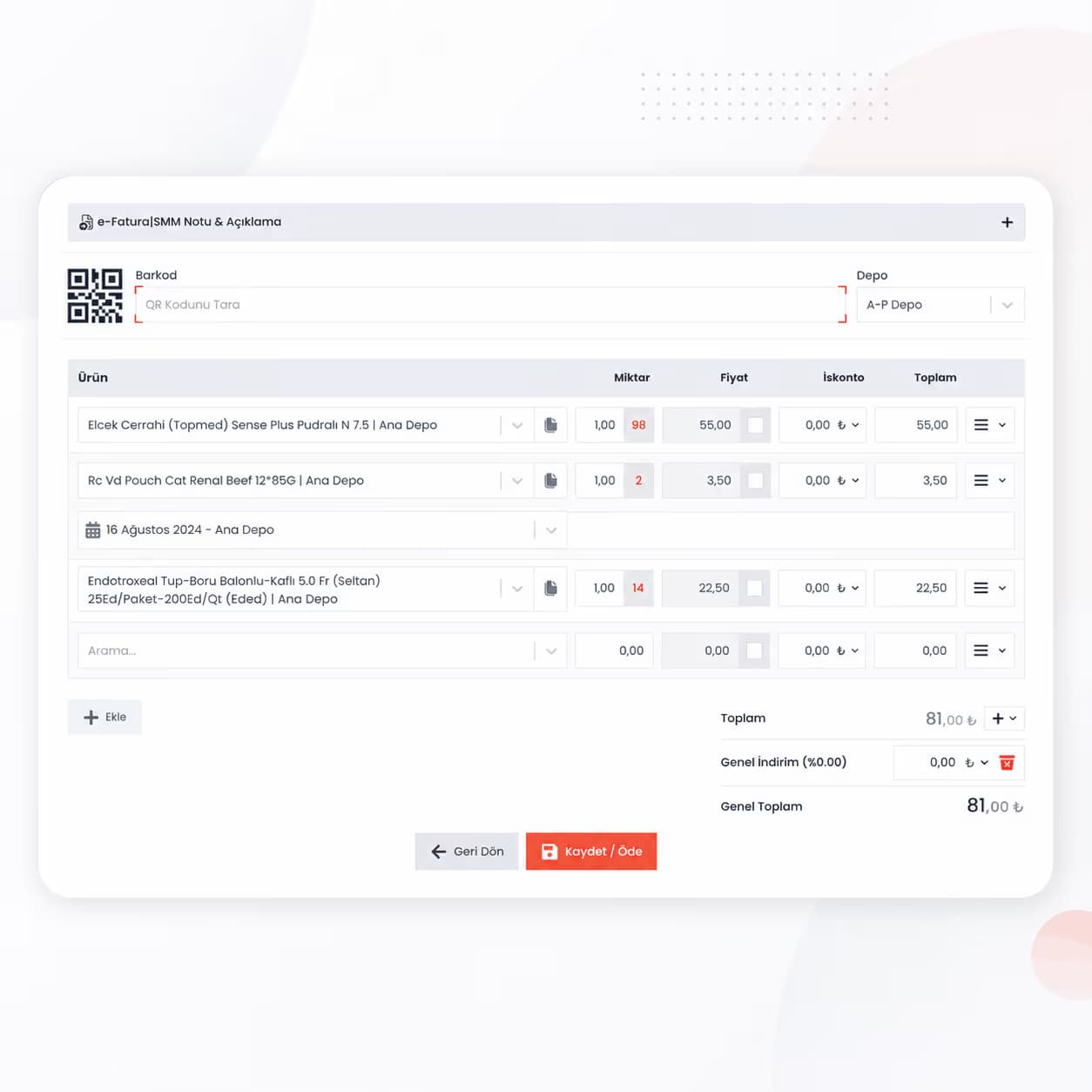 Ürün Yönetimi — Smart Plus ekran görüntüsü
