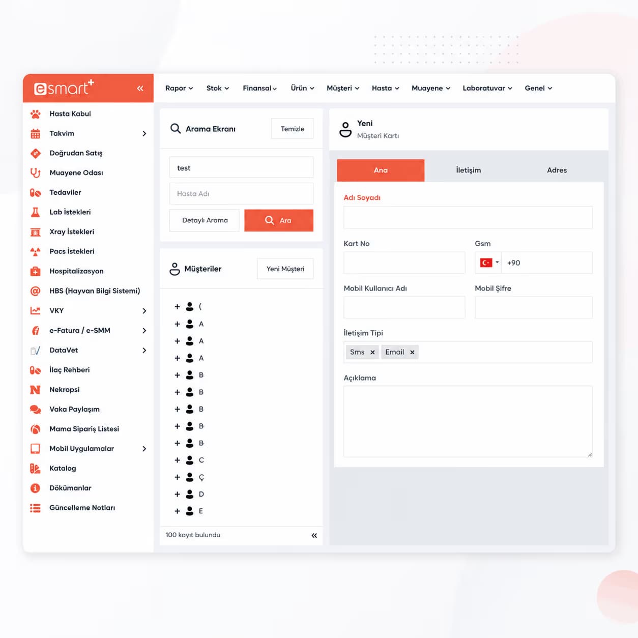 Müşteri ve Hasta Kartları — Smart Plus ekran görüntüsü